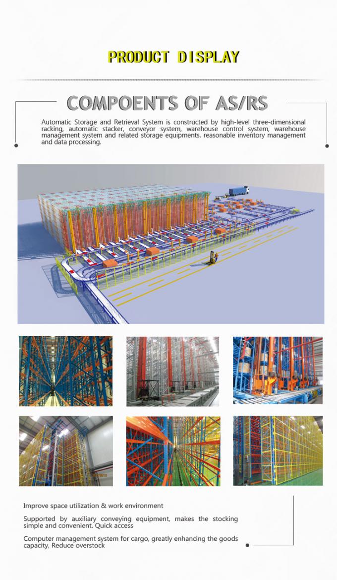 OEM Storage ระบบโกดังอัตโนมัติเต็ม ASRS สีเหลือง สีน้ําเงิน 0