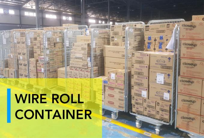 สาย Mesh เหล็ก Nesting ความปลอดภัย Roll Cage Trolley พับสําหรับการจัดเก็บโกดัง 0