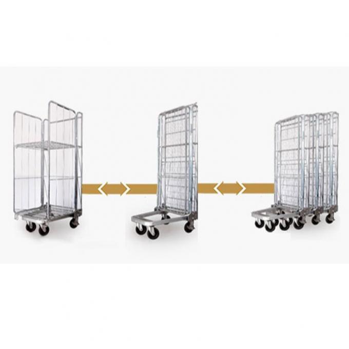สาย Mesh เหล็ก Nesting ความปลอดภัย Roll Cage Trolley พับสําหรับการจัดเก็บโกดัง 4